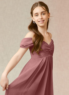 Azazie Kaitlynn Junior Desert Rose A-Line Off the Shoulder Chiffon Dress image6