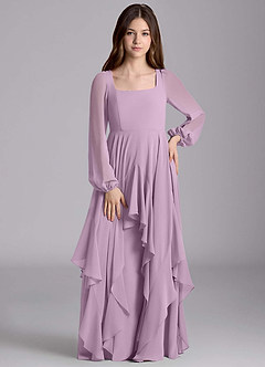 Azazie Clara Junior Jurk van Chiffon met A-Lijn Blouson Blauweregen image5