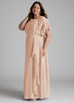 Azazie Aaliyah Bescheiden Bruidsmeisjekleding A-Lijn Bocht Gevouwen Chiffon Vloerlengte Jurk image7