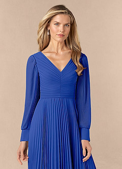 Azazie Zina Mother of the Bride Dresses Royal Blue A-Line Pleated Chiffon Dress image5