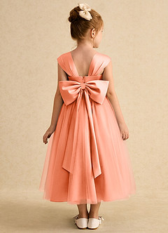 Azazie Chickadee Abiti da Ragazza di Fiori Abito Principessa in Raso Opaco Scollo a Cuore Tramonto image3