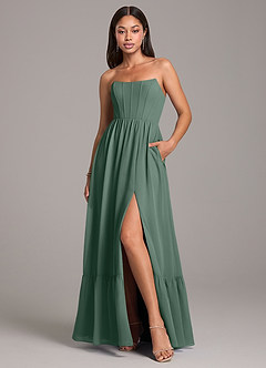 Azazie Kailee Bridesmaid Dresses Sea Moss A-Line with Pockets Chiffon Dress image1