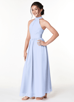 Azazie Iman Junior Ice A-Line Pleated Chiffon Dress image3