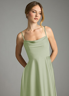 Azazie Elle Vestidos de damas de honor Vestido de Salvia Polvorienta de Satén Elástico de Corte en A con Plisado image2