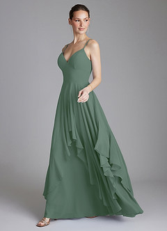 Azazie Zaina 신부 들러리 드레스 A라인 쉬폰 바닥 길이 드레스 image5