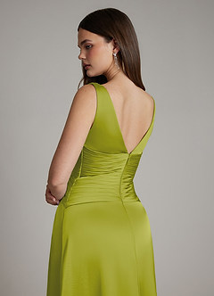 Azazie Pauline Bridesmaid Dresses Lemongrass A-Line Pleated Stretch Satin Dress image4