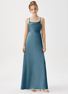 Azazie Shale Junior Robe Trapèze en Satin extensible Bermude image6