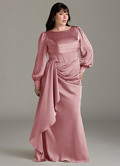 Azazie Raye Bridesmaid Dresses Dusty Rose Mermaid Long Sleeve Stretch Satin Dress image9