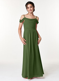 Azazie Alivia Junior Olive A-Line Off the Shoulder Chiffon Dress image4
