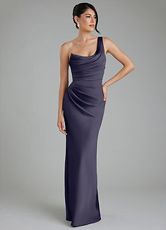 Azazie Sabrina Robes de demoiselle d'honneur Robe Sirène en Satin extensible Corset Bleu Orageux image7