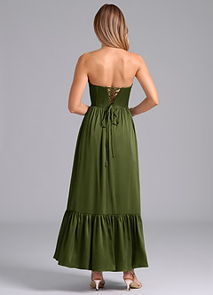 Azazie Leilana Bridesmaid Dresses Olive A-Line Corset Stretch Satin Dress image2