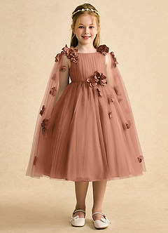 Azazie Staria Abiti da Ragazza di Fiori Abito Principessa in Tulle Increspato Bronzo image6