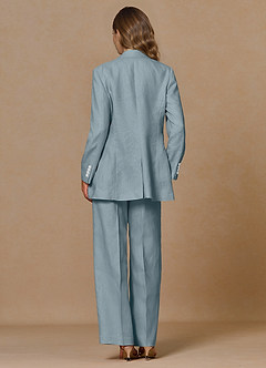 front Belicia Dusty Blue 100% Linen 3-Piece Suit