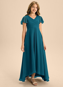 Azazie Induh Junior A-Linie Plissee Chiffon Kleid Tintenblau image3