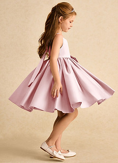 Azazie Jessie Robe Demoiselle D'honneur Fillette Robe Trapèze en Mat Satiné Arc Rose Poudré image6