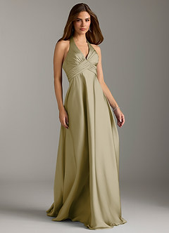 Azazie Tessie Bridesmaid Dresses Moss Green A-Line Pleated Stretch Satin Dress image1