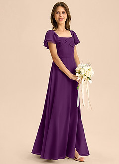 Azazie Azey Junior Grape A-Line Ruched Chiffon Dress image6