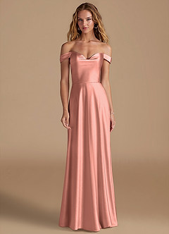 Azazie Jackalin Bridesmaid Dresses Rosette A-Line Off the Shoulder Metallic Satin Convertible Dress image1