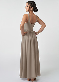 Azazie Keyla Junior Taupe A-Line Pleated Chiffon Dress image4