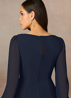 Azazie Karen Mother of the Bride Dresses Dark Navy Sheath Pleated Stretch Crepe Dress image5