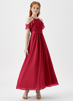 Azazie Chaya Junior Scarlet A-Line Off the Shoulder Chiffon Dress image6