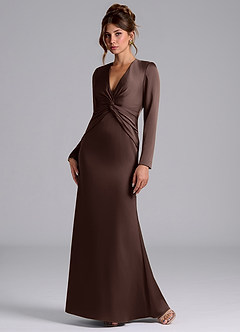 Azazie Tria Final Sale Ganache Mermaid Long Sleeve Stretch Satin Dress image3