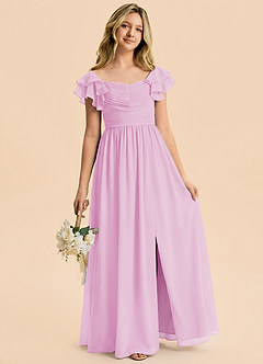 Azazie Anaya Junior Abito A-Line in Chiffon Scollo a Cuore Rosa Confetto image5