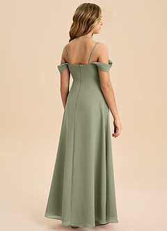 Azazie Anselie Junior Robe Trapèze en Mousseline de soie Épaule décolletée Pistache image2