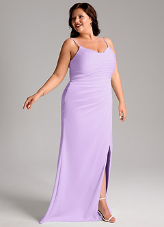 Azazie Deandra Bridesmaid Dresses Lilac Mermaid Pleated Stretch Satin Dress image11