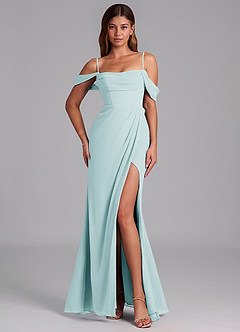 Azazie Johana Jurken voor bruidsmeisjes Converteerbaar Jurk van Chiffon met Zeemeermin Off the Shoulder Zeeglas image4