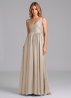 Azazie Keyla Bridesmaid Dresses Frost A-Line Pleated Stretch Satin Dress image1