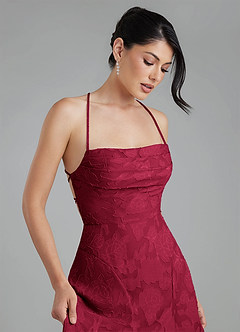 Azazie Tatum Robes à essayer chez vous Robe Trapèze en Blumen-Burnout Corset Bourgogne image3