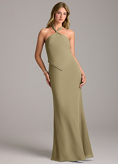 Azazie Keisha Bridesmaid Dresses Moss Green Sheath Chiffon Dress image4