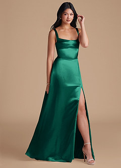Azazie Hope Bridesmaid Dresses Emerald A-Line with Pockets Metallic Satin Dress image1