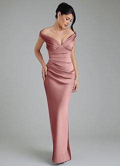 Azazie Stella Vestidos de madrinha de casamento Vestido Rosa Empoeirada de Cetim elástico de Bainha com Corpete image6