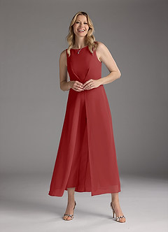 Azazie Anitta Mother of the Bride Dresses Rust Jumpsuit/Pantsuit Pleated Stretch Crepe Dress image3