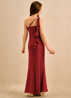 Azazie Almond Girls Formal Sukienki dla dziewczynek sypiących kwiaty Osłona Jedno ramię Satyna elastyczna Długość podłogi Sukienka image1
