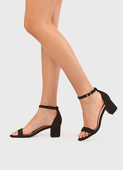 front Buckle Block One-Strap Heel Sandals