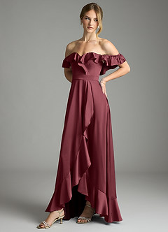 Azazie Lyra Vestidos de damas de honor Vestido de Merlot de Satén Elástico de Corte en A Convertible con Vestidos sin tirantes image7