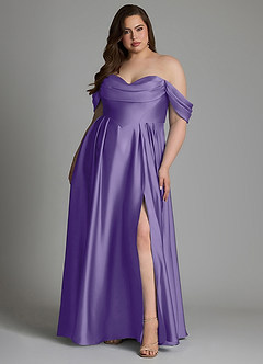 Azazie Loisa Robes de demoiselle d'honneur Robe Trapèze en Satin extensible Épaules dénudées Tahiti image8