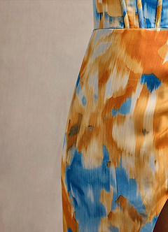 Maeve Blue Caribbean Print Corset Satin Maxi Dress image3