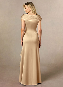 Azazie Anderson Final Sale Champagne A-Line Pleated Stretch Satin Dress image2