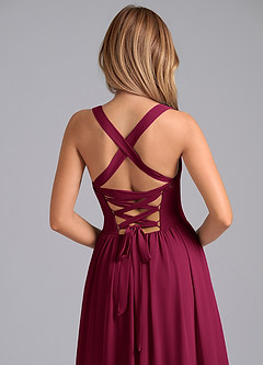 Azazie Francis Bridesmaid Dresses Burgundy A-Line Corset Chiffon Dress image7