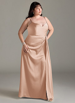 Azazie Brielle Bridesmaid Dresses English Rose A-Line Cowl Spaghetti Straps Stretch Satin Dress image9