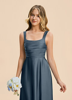 Azazie Azaria Junior Twilight A-Line Pleated Stretch Satin Dress image7