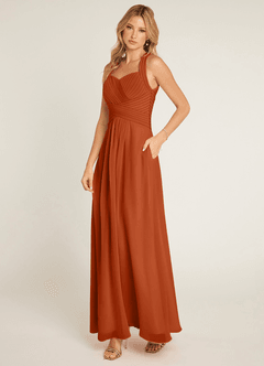Azazie Claudia Vestidos de damas de honor Vestido de Naranja Quemada de Gasa de Corte en A con Escote de Corazón image2
