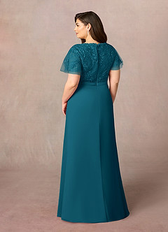 Azazie Singer Mother of the Bride Dresses Ink Blue A-Line V-Neck Lace Chiffon Dress image9