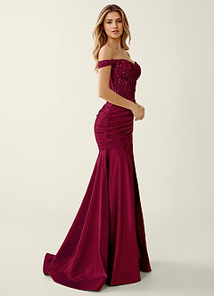 Briareny Burgundy Lace Sequin Embroidery Stretch Satin Prom Dress image3