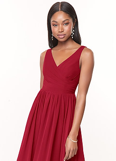Azazie Keyla Bridesmaid Dresses Scarlet A-Line V-Neck Pleated Chiffon Dress image5
