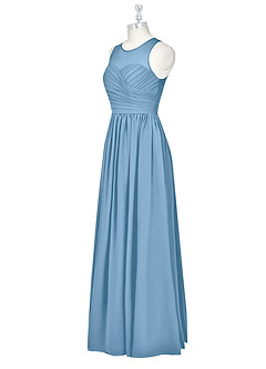 Azazie Nina Brautjungfernkleider A-Linie Plissee Chiffon Kleid Stahlblau image8